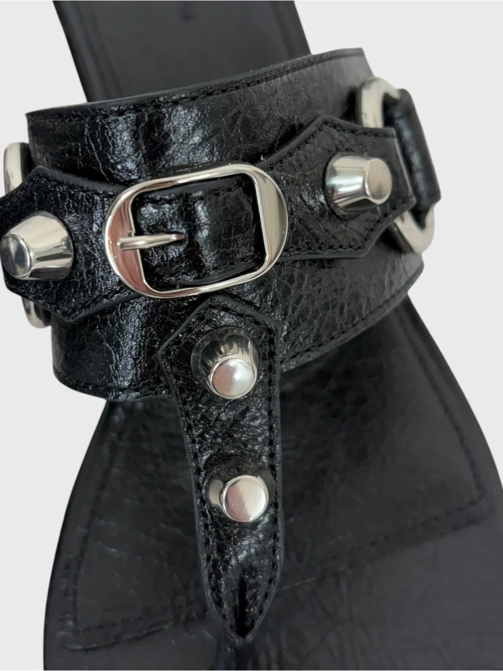 Balenciaga NEW Black Lamb Leather Silver Studded City Heeled Sandals Size 38 - Picture 4 of 15
